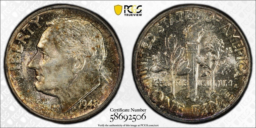 1948 Roosevelt 10c Silver Dime PCGS MS 64