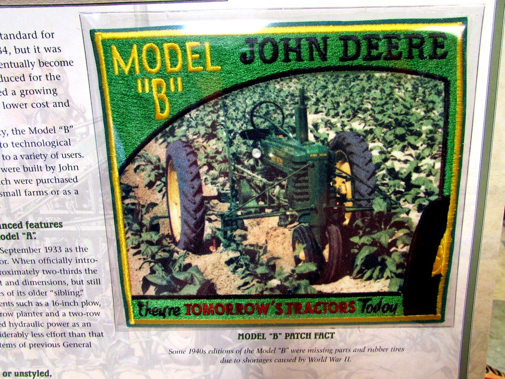 John Deere Model B large Patch & information sheet, nice collectible set