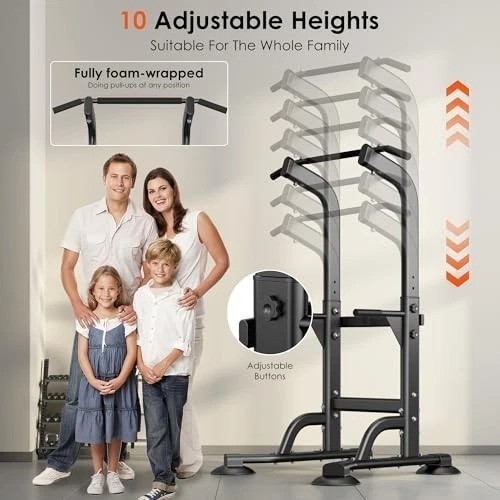 Adjustable Power Tower Dip Station & Pull Up Bar for Home Gym Strength Training