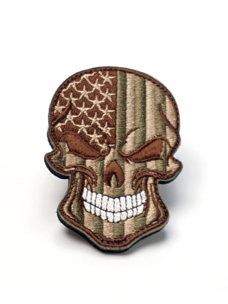 Skull US Dirty-Green - Embroidered Patch - Hook and Loop - Morale Patch