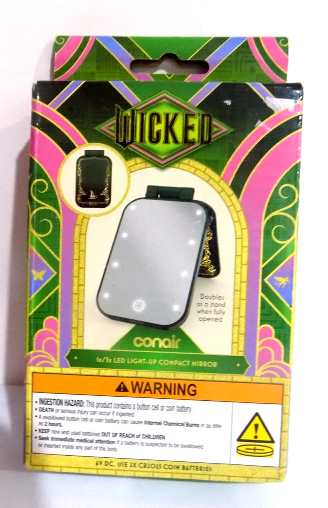 Conair 3x magnification LED light-up Wicked Elphaba Handheld compact fold Mirror