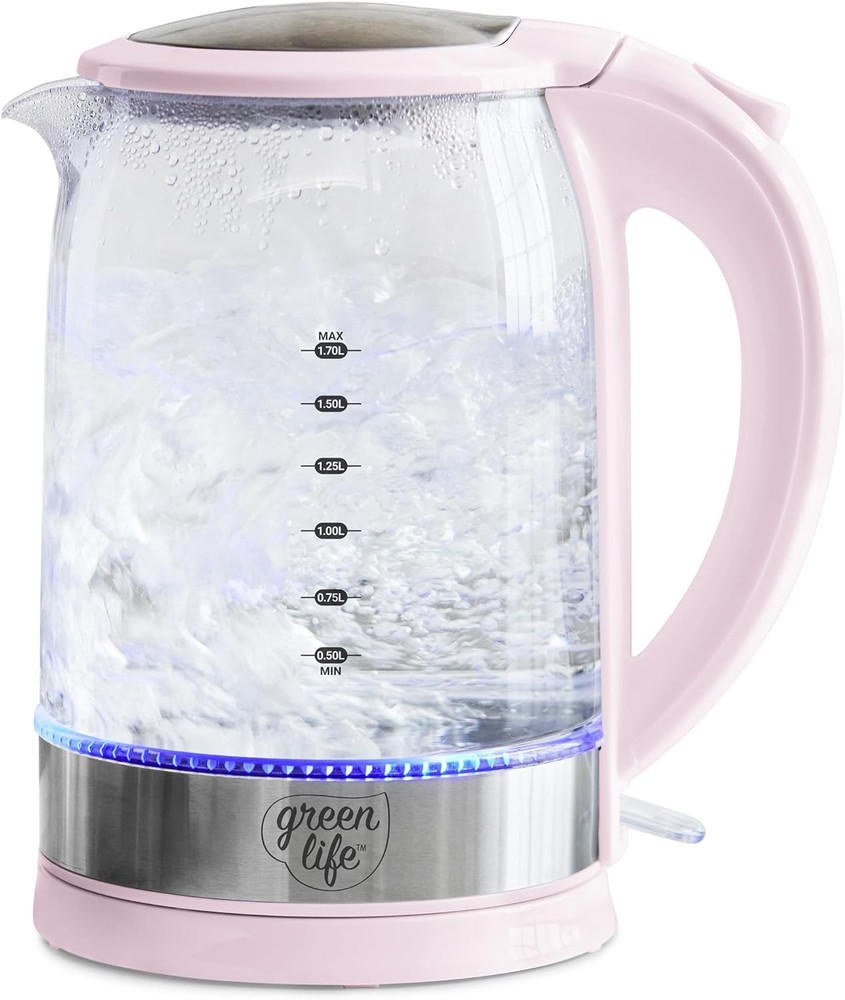 1.7 Liter Glass Electric Kettle, Easy One Touch Use,Quick Heating,Pink