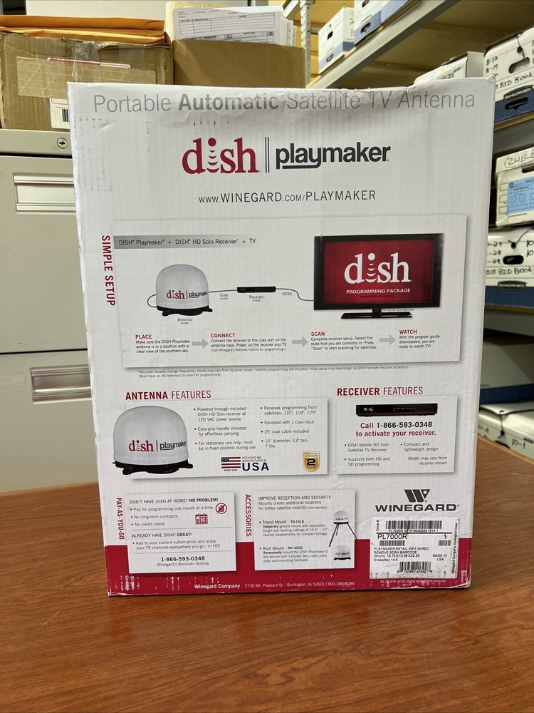 Dish Playmaker Bundle Portable Automatic Satellite TV Antenna w/receiver, white