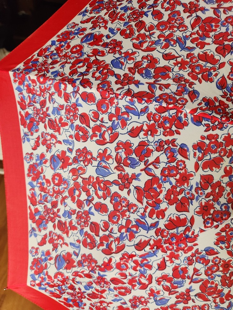 Floral Pattern Women's Folding Compact Umbrella • Blue, White, & Red Colored