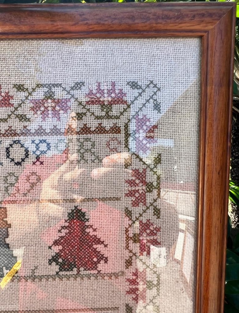 Vintage Completed Needlework Cross Stitch Westminster Sampler