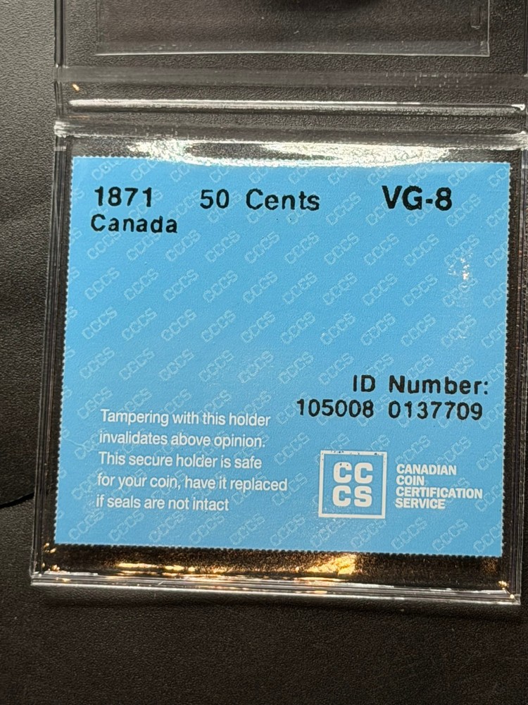 1871 Canada 50 Cent CCCS Graded VG-8