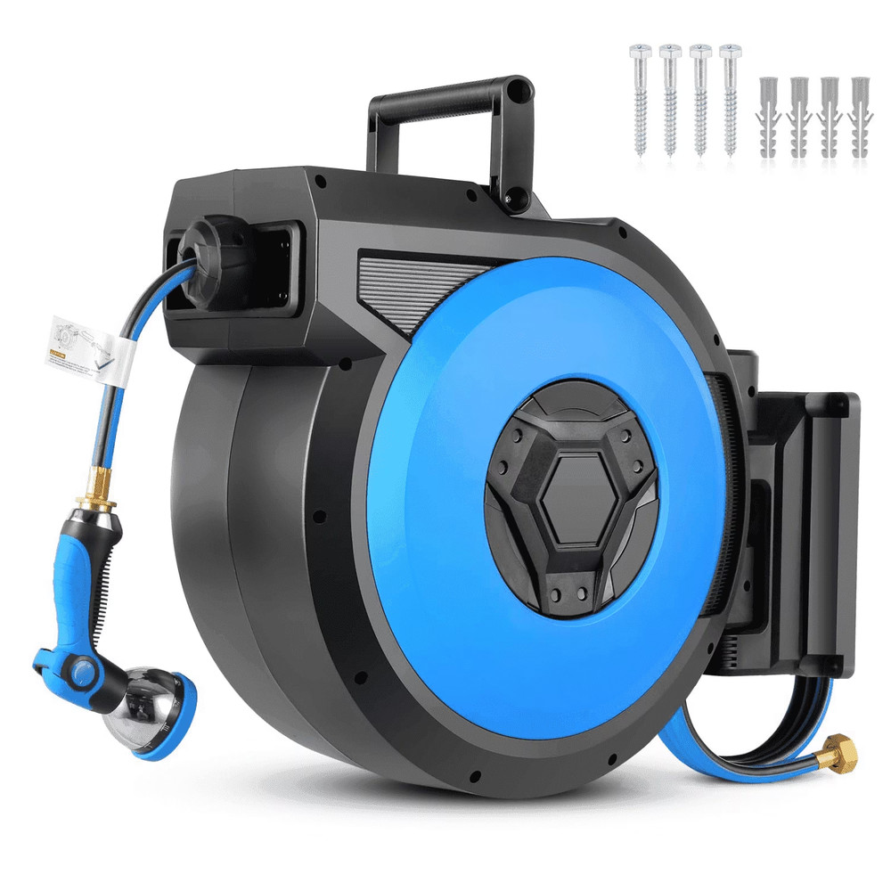 1/2"x131FT Automatic Retractable Garden Hose Reel with 10Function Sprayer Nozzle