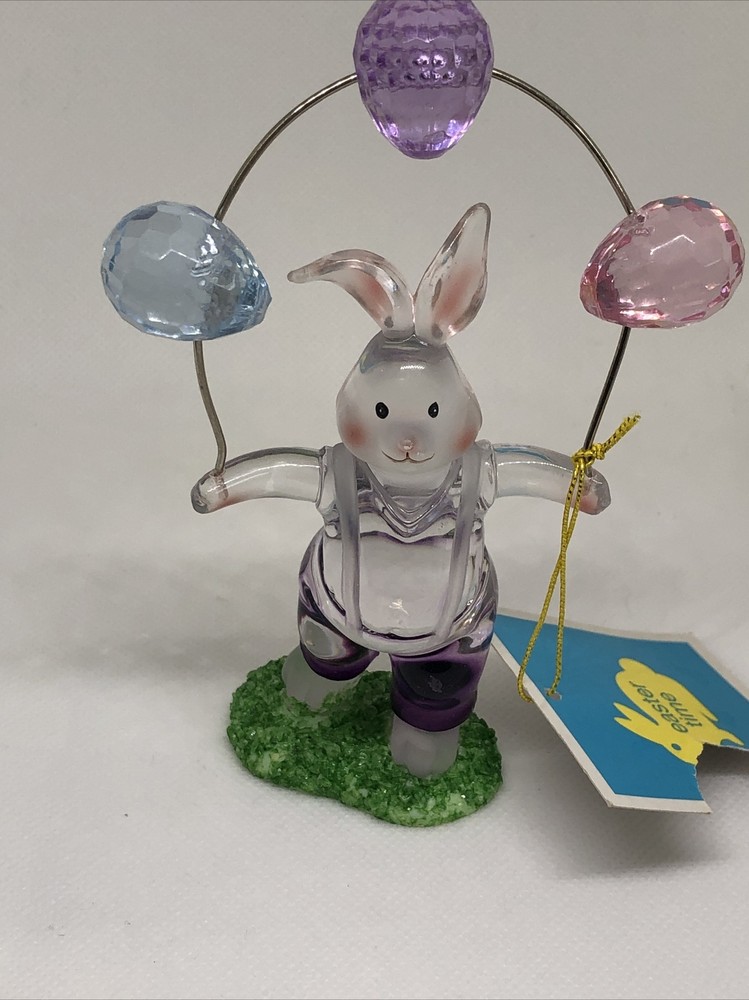Acrylic Vintage Easter Bunny Sculpture Holding Three Eggs