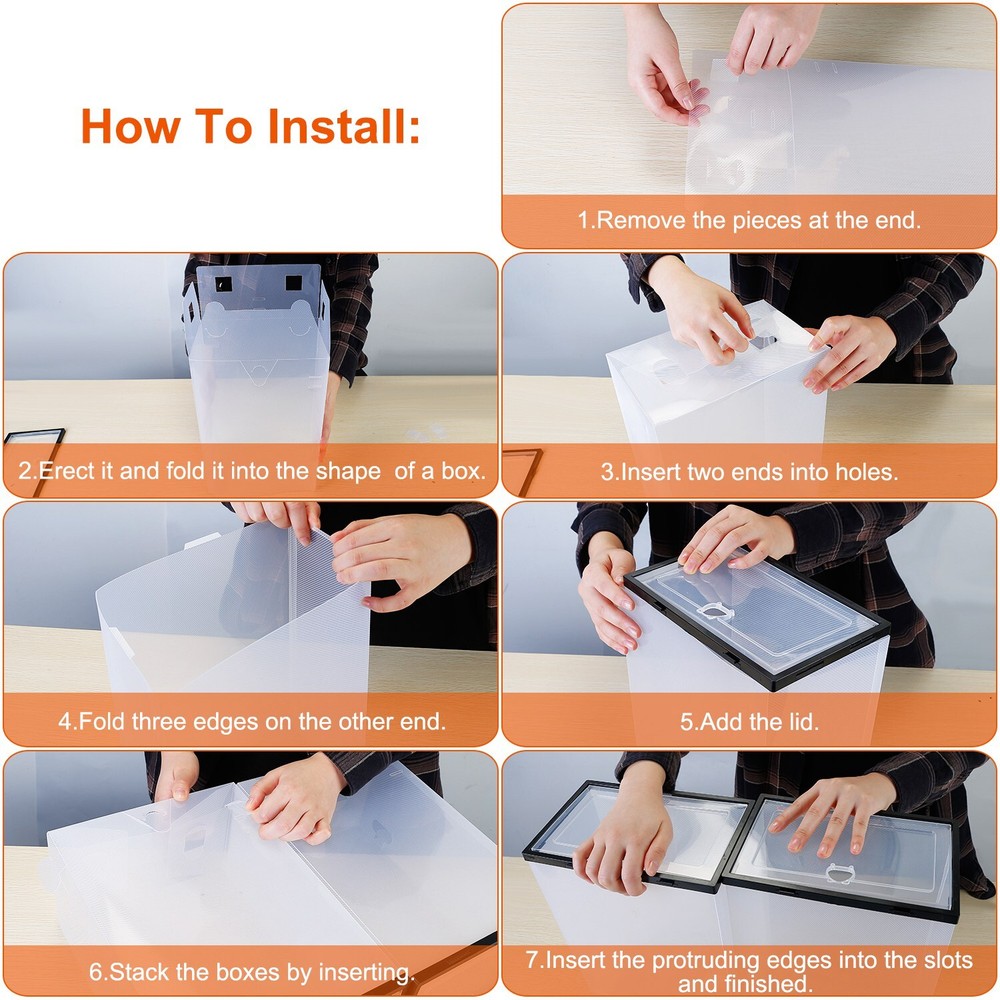 6-18 Pcs Foldable Stackable Shoe Box Storage Plastic Transparent Clear Organizer