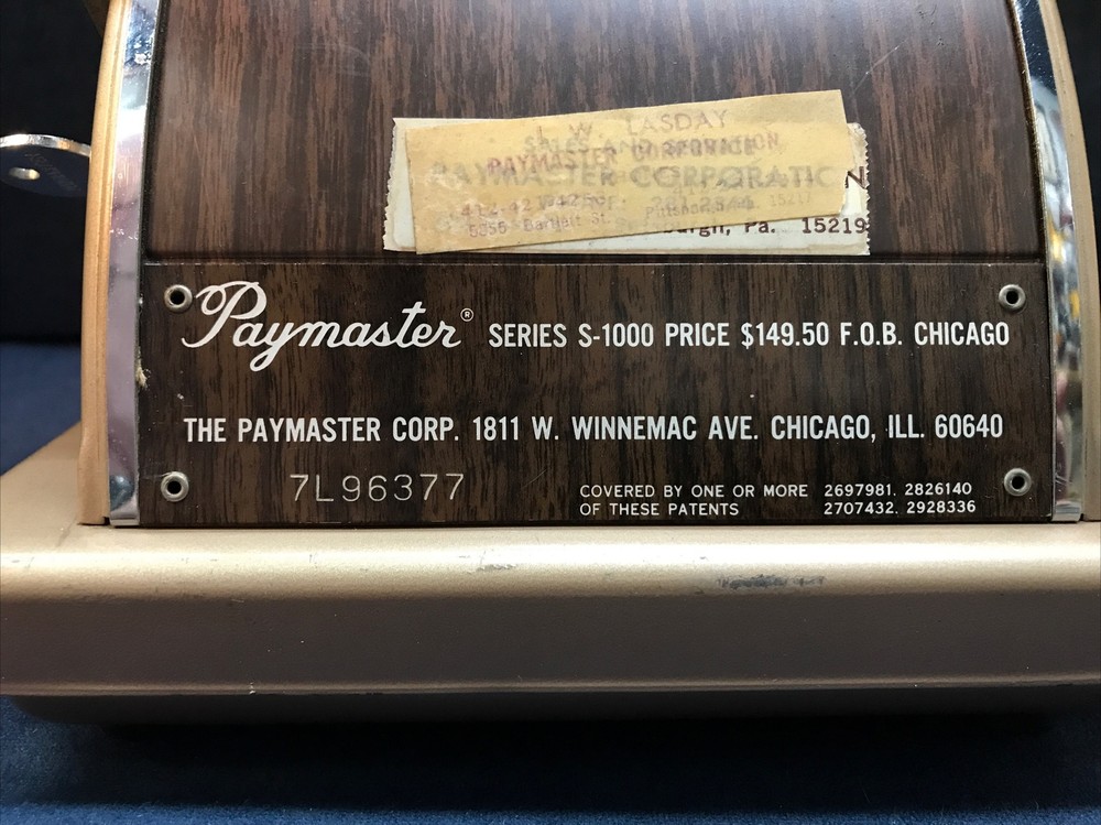Vintage Paymaster Series S-1000 Check Writer Machine with key