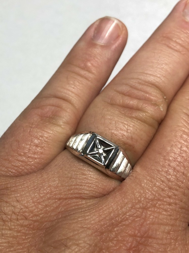 Sterling Silver Genuine Diamond Man's Solitaire Ring