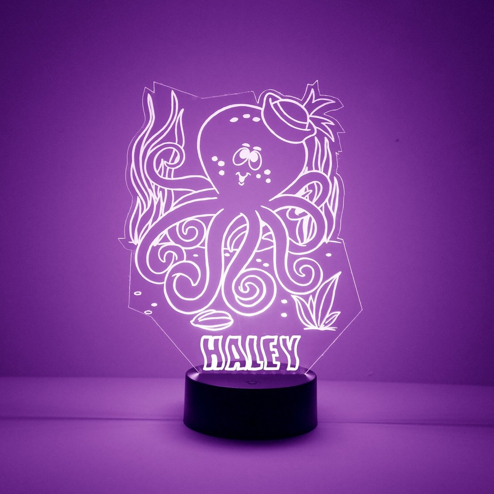 Octopus - Personalized Night Lamp - FREE Engraved Name - LED Night Light