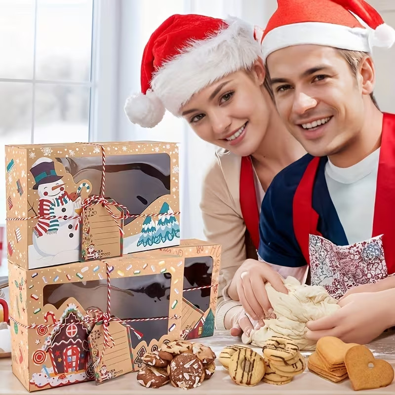 24pcs Christmas Cookie & Candy Boxes – Holiday Donut Gift Boxes w/ Tags & String