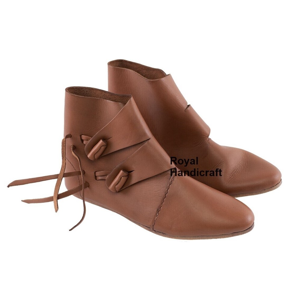 Medieval leather toggle boot pair Brown Leather Button up boot footwear pair