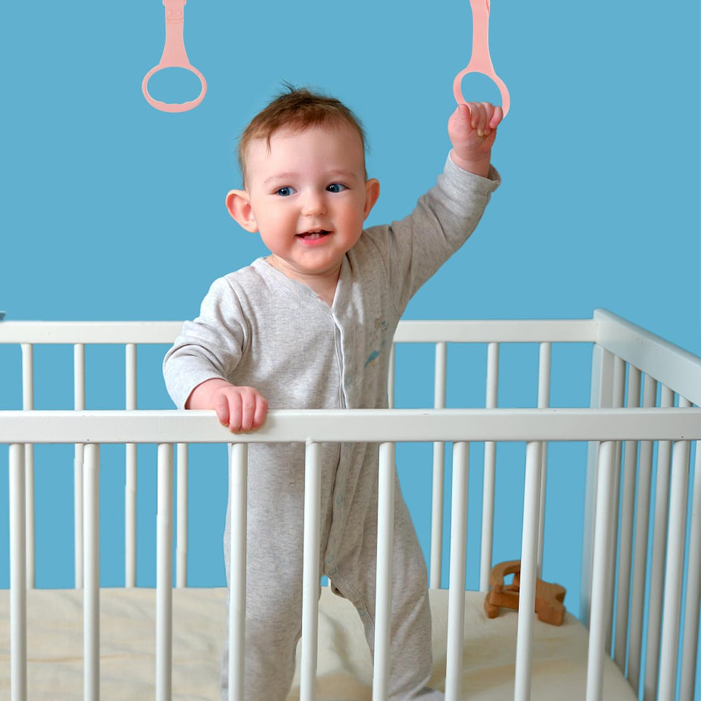 4Pcs Pull up Rings Standing Walker Crib Tool Ring Playpen Crib Hook Help Stand u