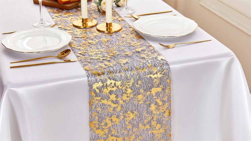 Black Gold Table Runner 33 Ft Metallic Foil Thin Mesh Sequin Glitter 1 Roll