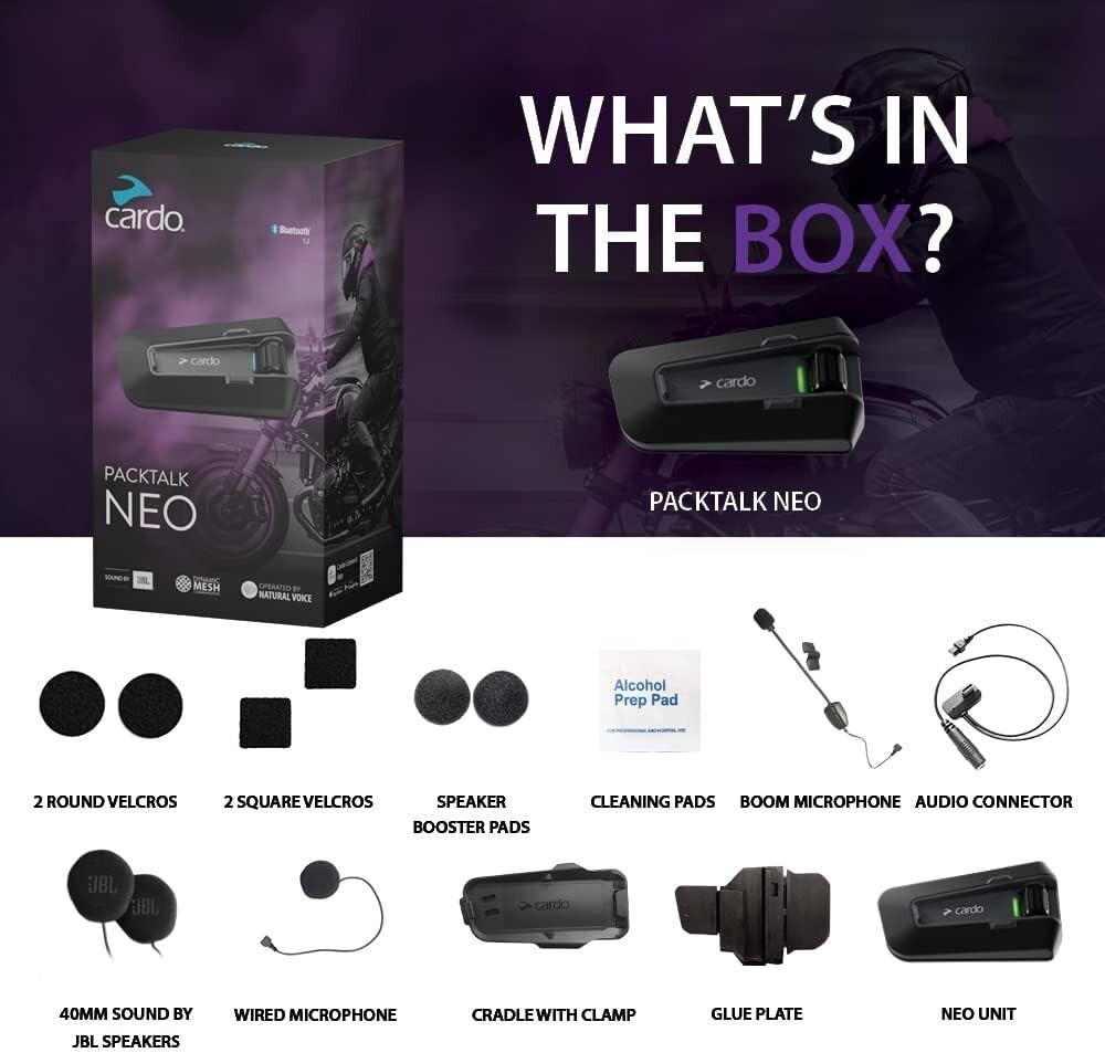 Cardo Packtalk Neo Motorcycle Helmet Communication Intercom System, Single Pack