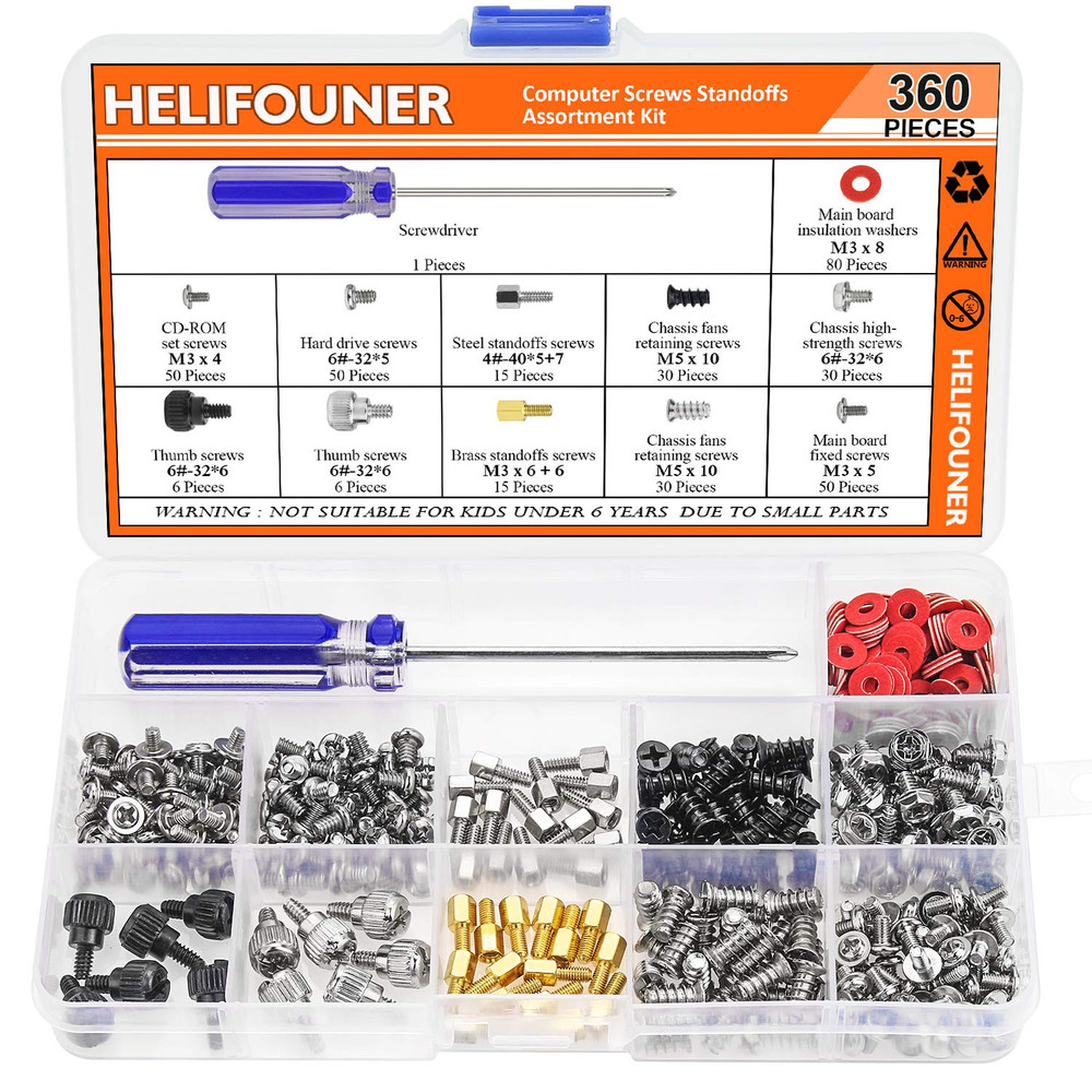 360 Pieces Computer Standoffs Screws Assortment Kit with a Screwdriver