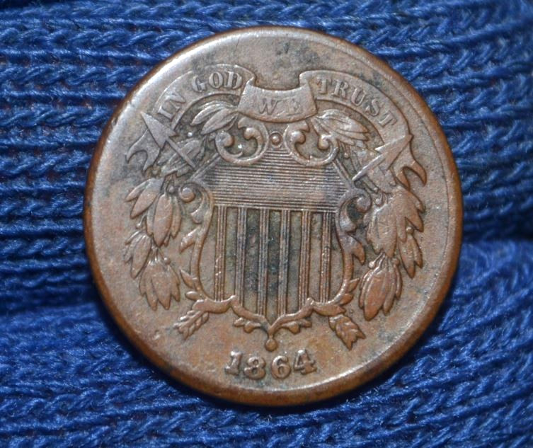 1864 TWO CENT PIECE * RPD * Repunched Date * VF+ * FULL WE