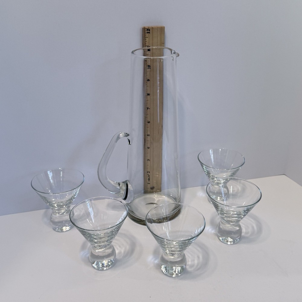 Vtg Holmegaard Style Martini Pitcher With 5 Ball Base Glasses Read Description