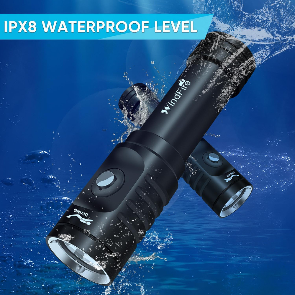 Dive Light Scuba Diving Flashlight, Super Bright Rechargeable Waterproof Torch w