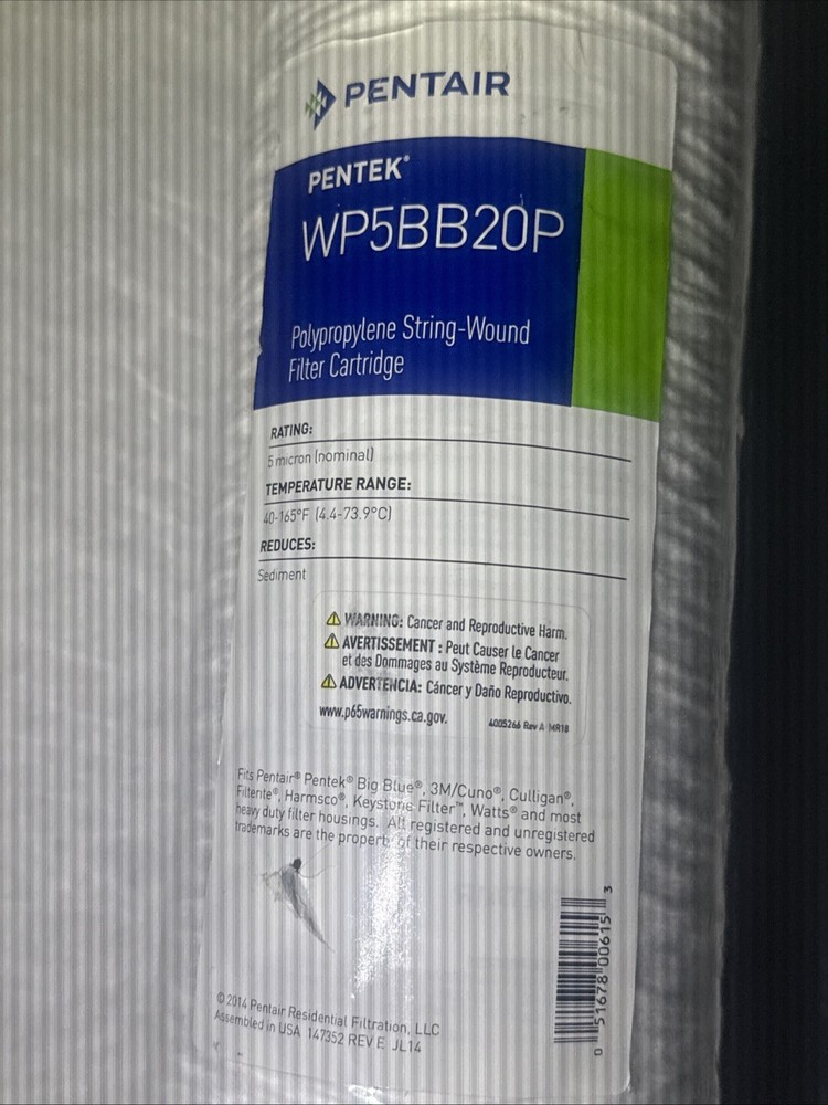 Pentair Pentek WP5BB20P String Wound PolyPropylene Filter 5 Micron Nominal Rate