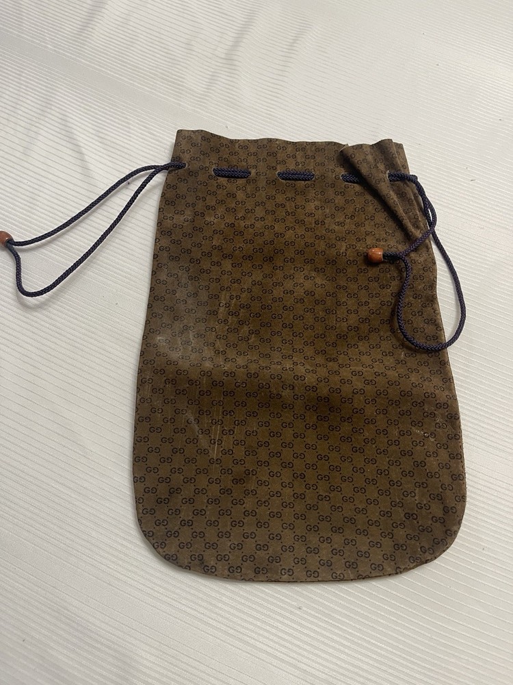 Gucci Monogram Vintage Rare Suede Leather Drawstring Pouch
