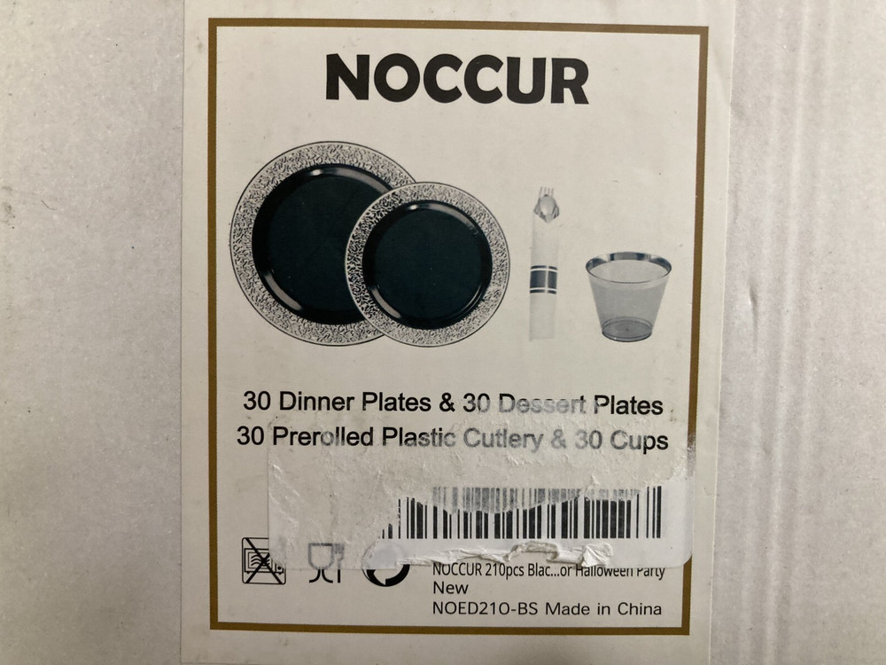 NOCCUR 150PCS Plastic Plates&Silverware-Include 30Dinner Plates, Blue and Silver