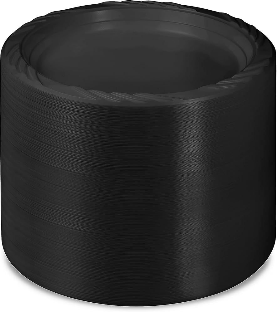 200 Bla Plastic Plates Set - 9 Inch Disposable Dinner Plates Bulk