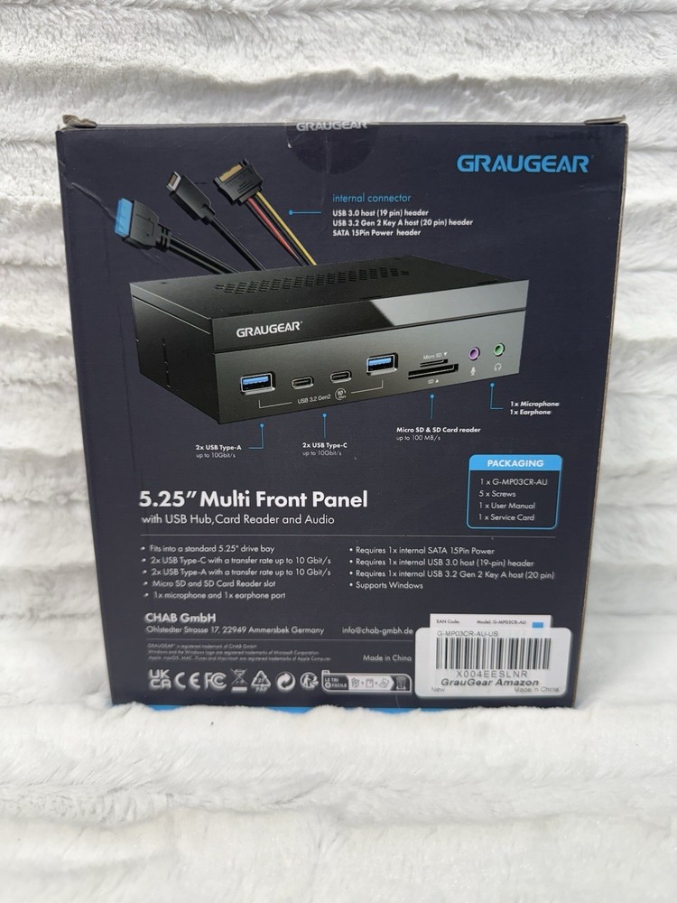 GRAUGEAR 5.25 Inch 10Gbps USB 3.2 PC Front Panel Card Reader with Audio Black
