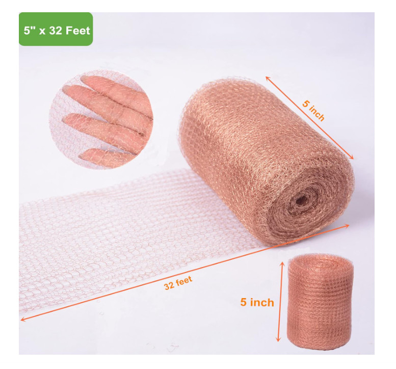 Copper Mesh Rodent Control, 5 in x 32 ft Pure Copper Wire Mesh, Rustproof Copper