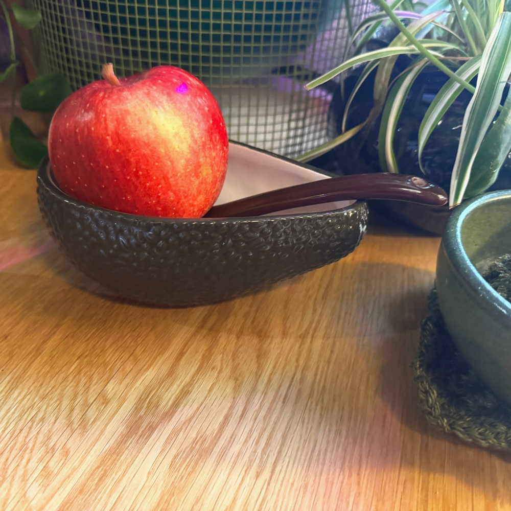 Avocado Shaped Lidded Ceramic Dish with Serving Spoon