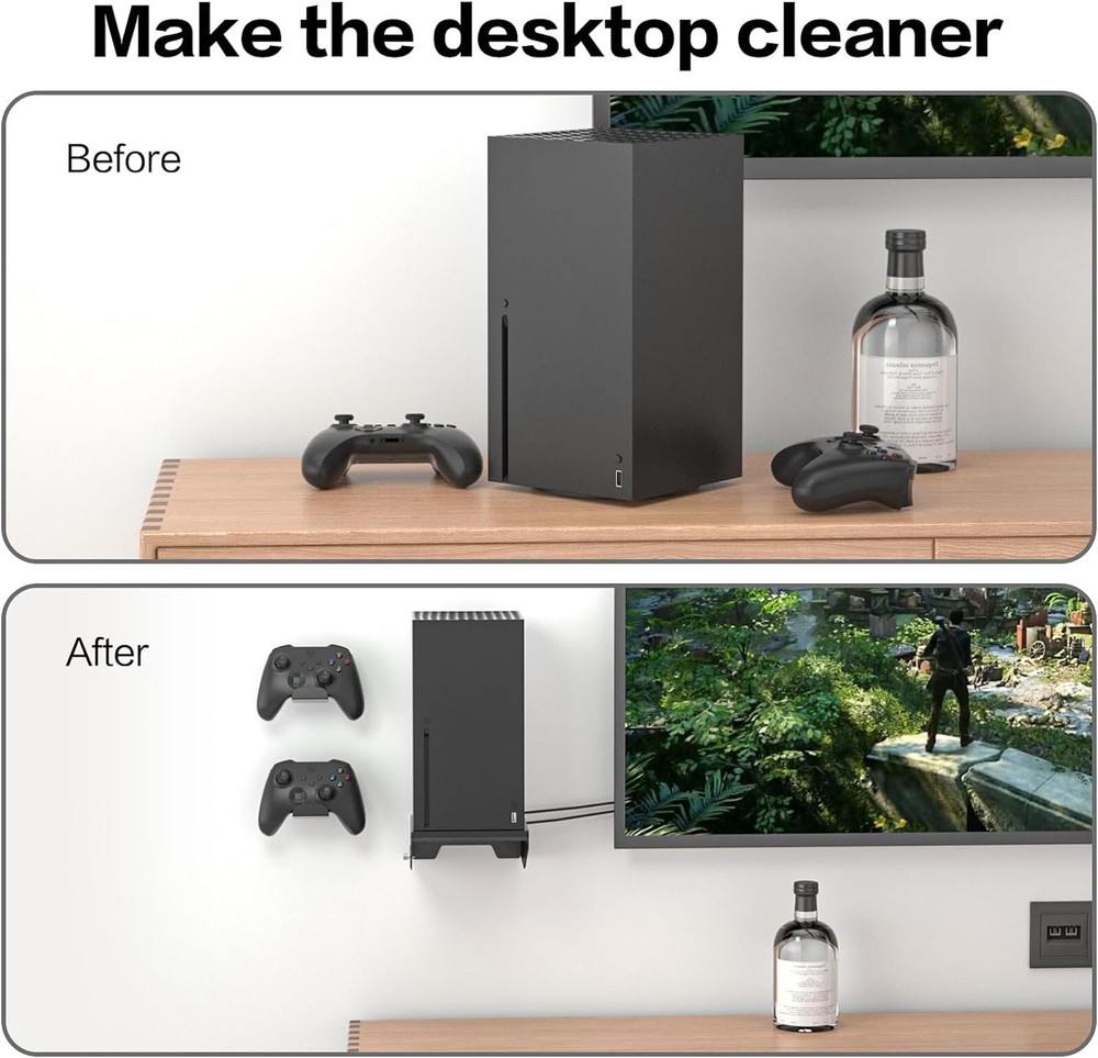 Rotatable Wall Mount for Xbox Series X - 2 Controller Holder & Headphone Hook
