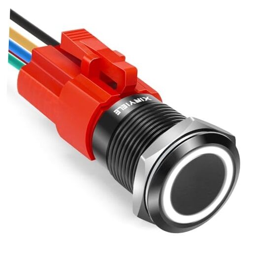 16MM Latching 12V Push Button Switch On Off,Waterproof Black Shell White LED