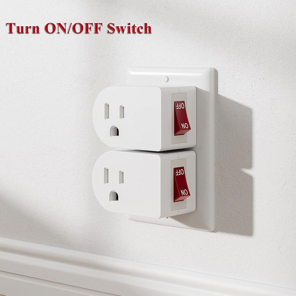 3 Pack Grounded Outlet Adapter with On/Off Power Switch - Energy Saving White