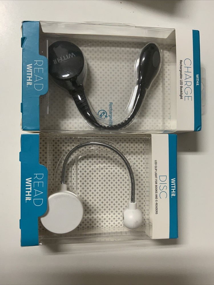 🧷 WITHit Charge, USB Rechargeable LED Light, Book Clip (Black)+ Disc White 🆕