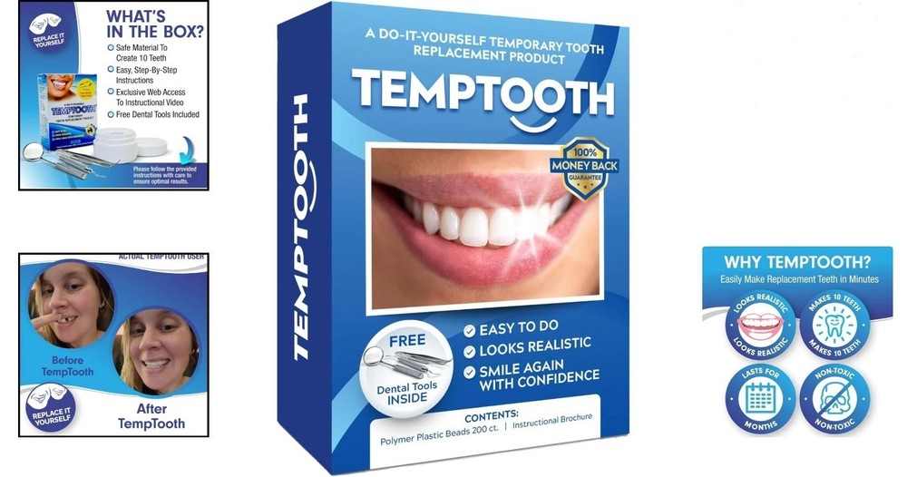 Complete DIY Temporary Tooth Replacement Kit - Create Up to 10 Realistic Teeth