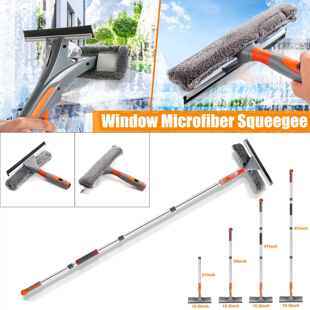 61'' Extendable Window Squeegee Cleaner Telescopic Long Handle Washer Scrubber