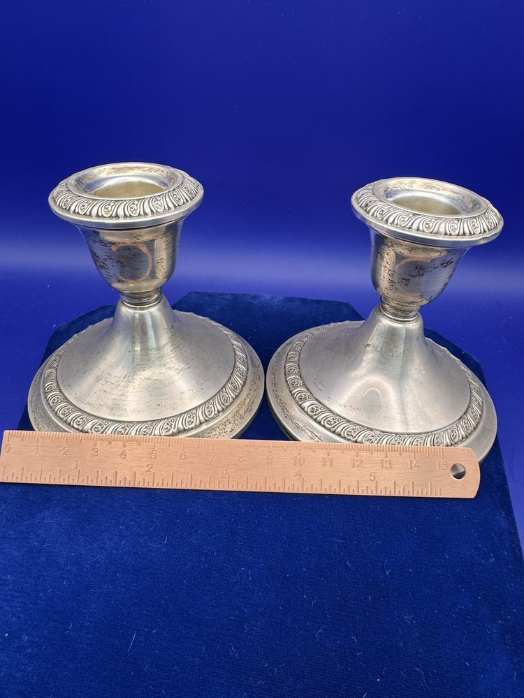 Gorham Sterling Silver 6779 Candlesticks Pair Cement Filled Reinforced