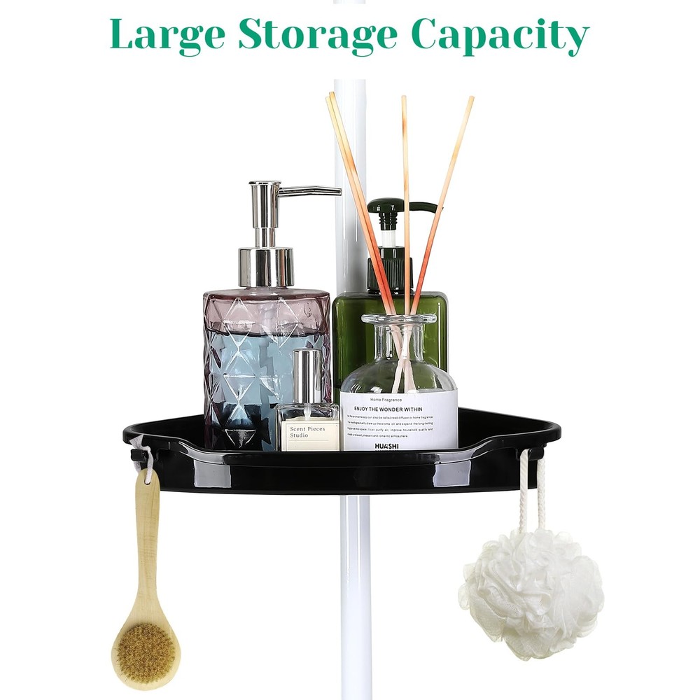 No Drill Shower Caddy Tension Pole, Rustproof Bathroom Corner Shelf Organizer...