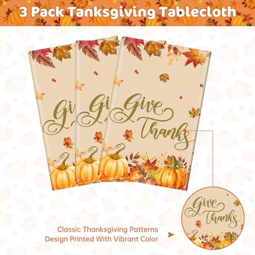 3 Pcs Thanksgiving Tablecloth Disposable - Fall Table cloth, Give Thanks
