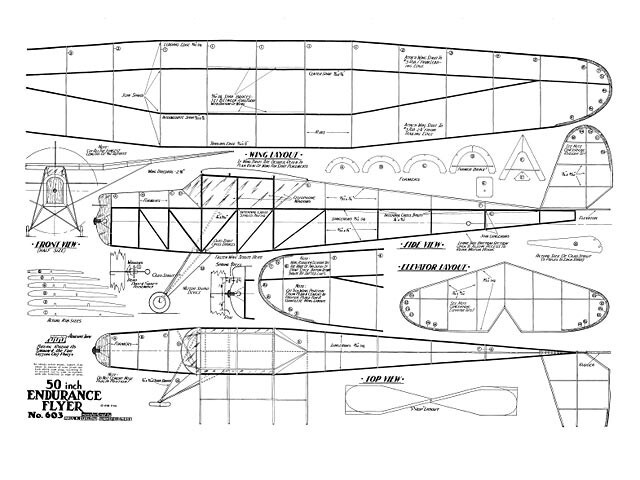 Endurance Flyer Rubber Power 50" Model Airplane Printed Plans & Templates