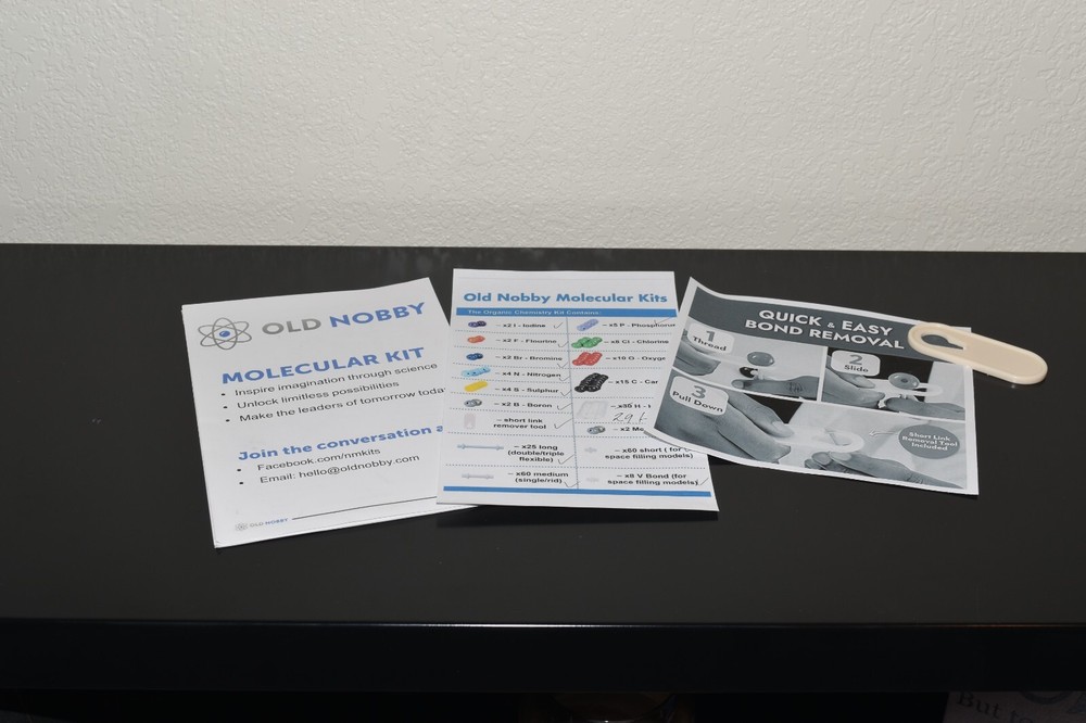 Old Nobby Molecular Kit with Instructions Missing One Hydrogen Atom-239 Pieces