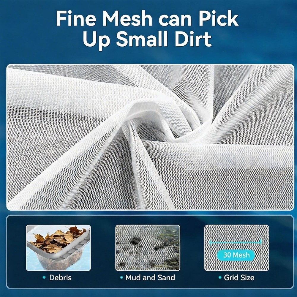 2 Pack Pool Skimmer Nets Heavy Duty Leaf Rake Fine Mesh Grey Frames