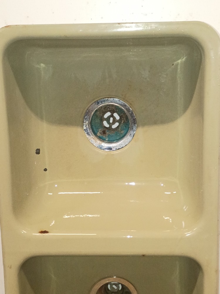 Vintage Porcelain Double Basin Drop In Sink