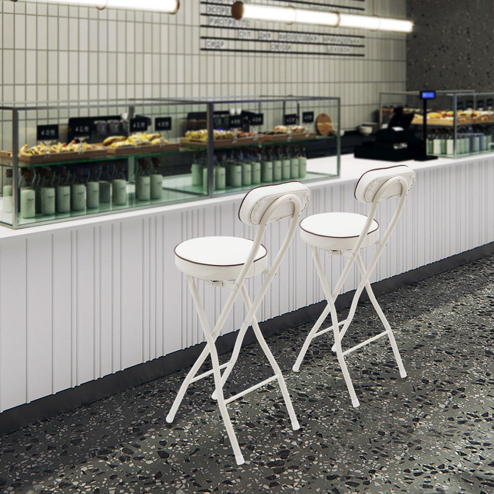 2PCS Bar Stool Portable Folding Stool Padded Folding High Chairs White Modern