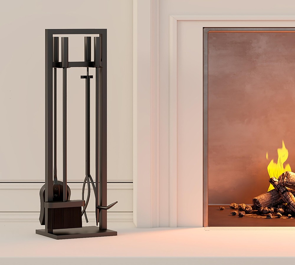 5 Pieces Fireplace Tools Set Wrought Iron Fireplace Tools with Chimney Poker,...