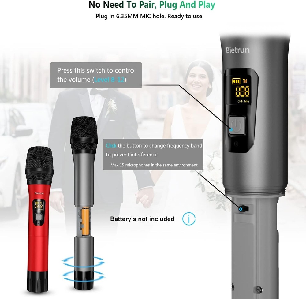 Rechargeable Receiver Wireless Mic, 15 Channels