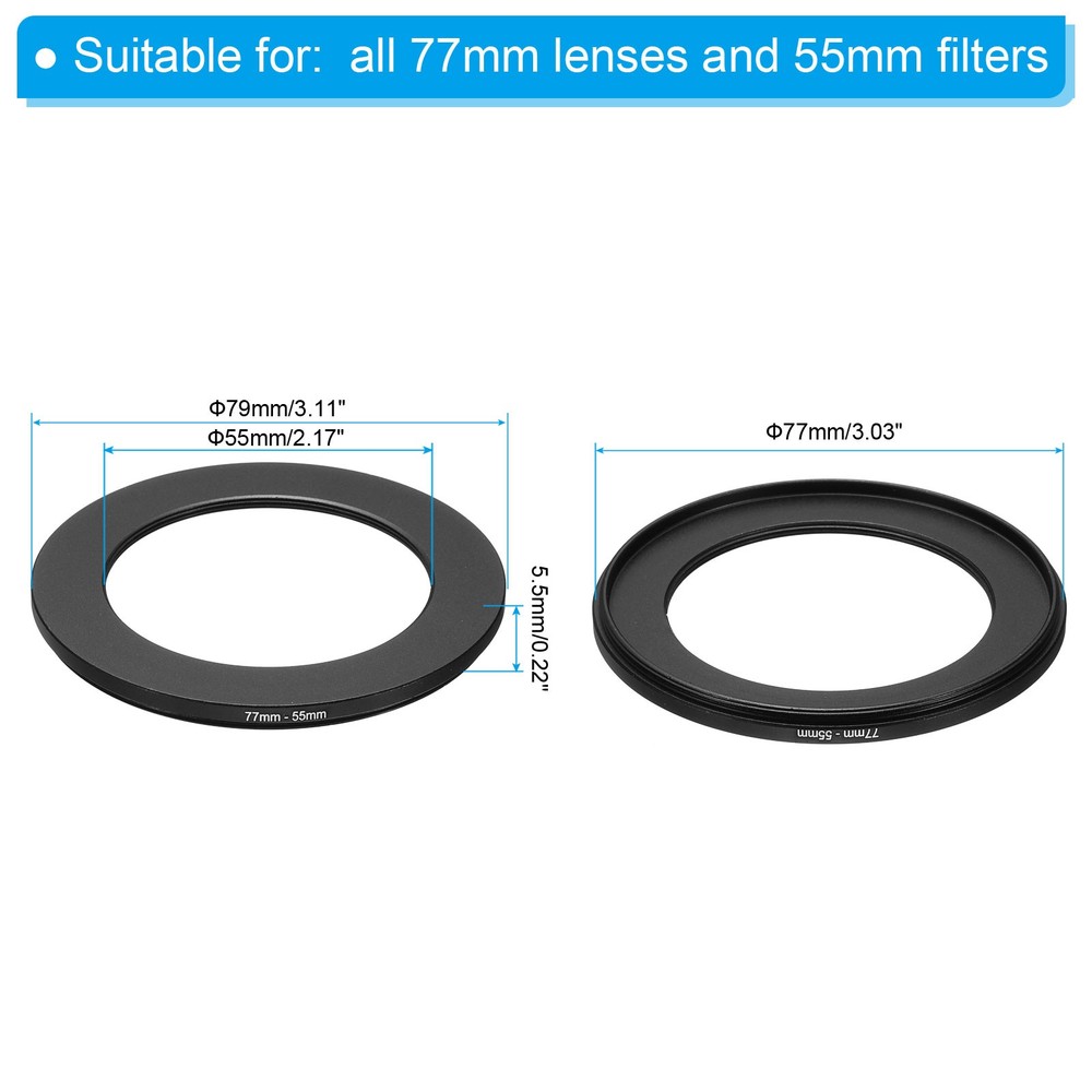 77-55mm Metal Step Down Ring Camera Lens Filter Adapter Ring Aluminum Filter
