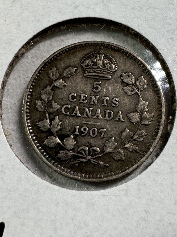 1907 Canada 5 Cents Small Silver Coin Cleaned
